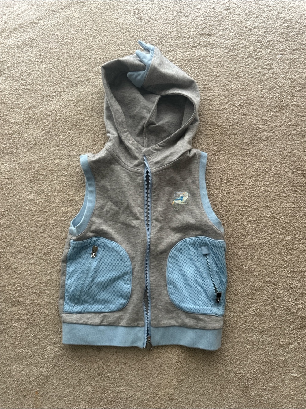 Fila Kids Grey Hooded Top with Light Blue Trim